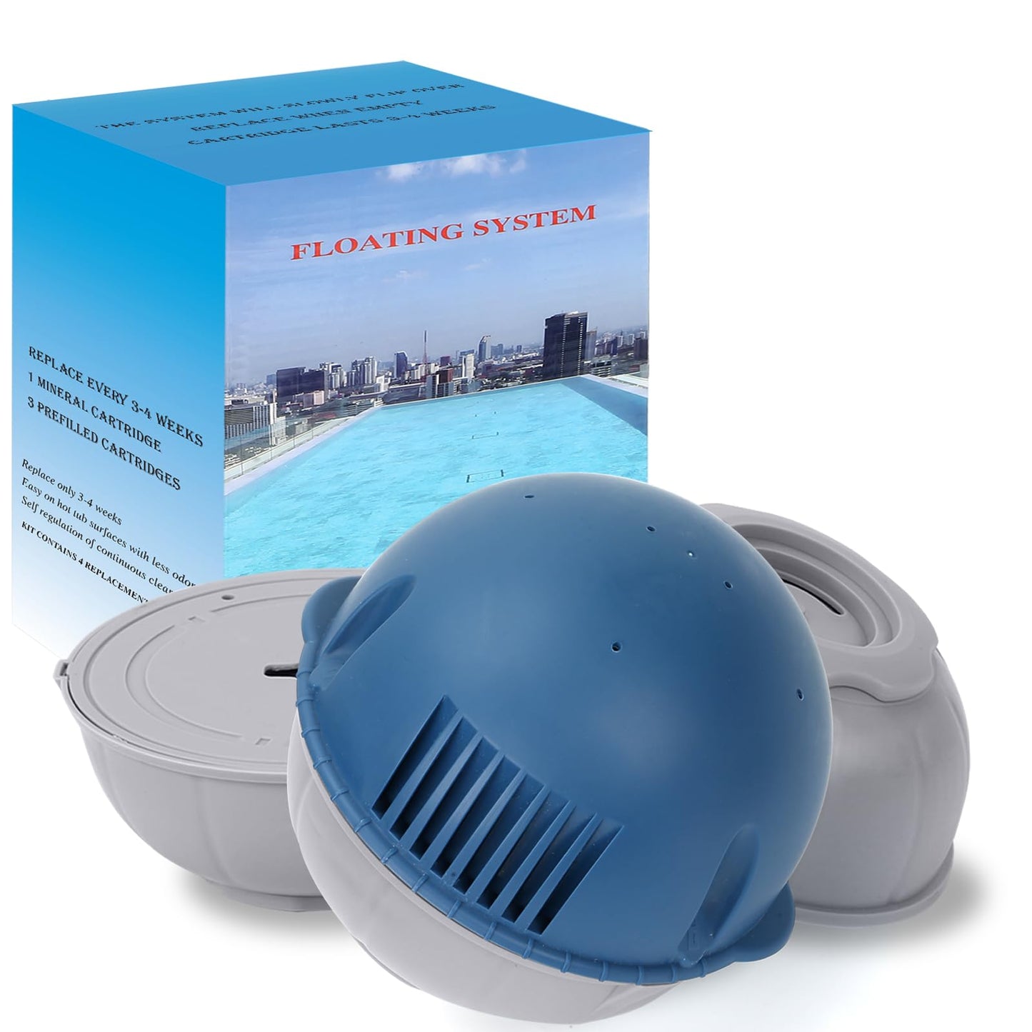 Hot Tub Floating System Mineral Cartridge + Replacement Prefilled Cartridge 3-Pack, Compatible with Frog Ease Floating System, Water Treatment Smart Self-Regulating