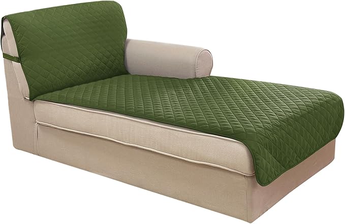 U-NICE HOME Sectional Couch Cover for Dogs Pets Chaise Lounge Reversible Sofa Cover Furniture Protector with Elastic Adjustable Strap, Huntergreen/Sage