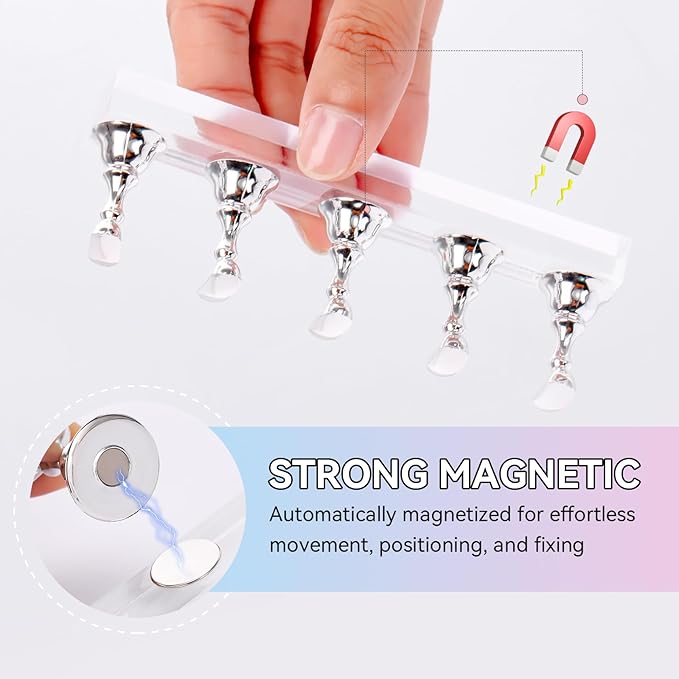 Makartt Press On Nail Stand: Silver Nail Stand for Nails Art Display Practice Nail Holder for Painting Nails Stand for False Nail Press On Designs Magnetic Fake Nail Holder with 1M Double-sided Tape