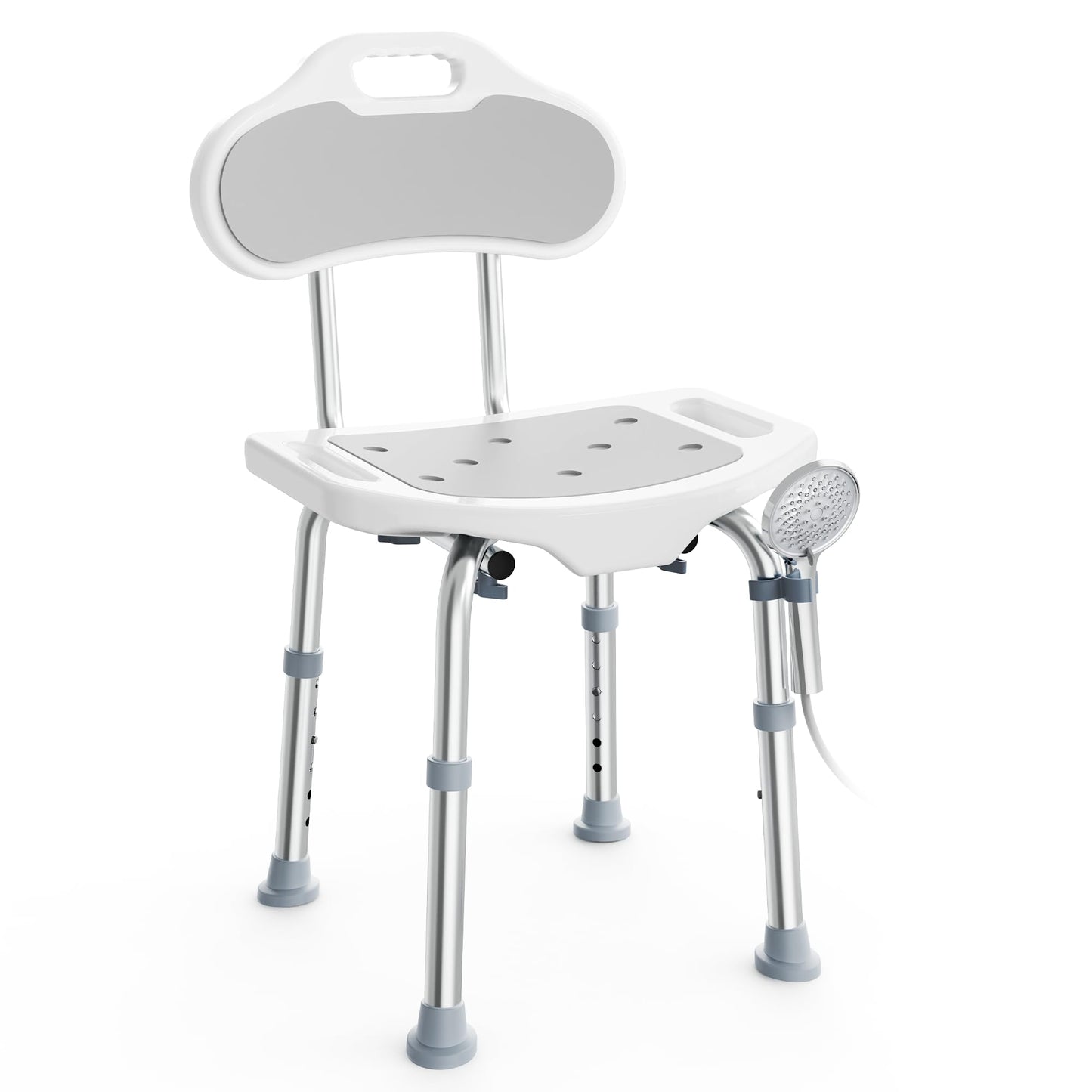 BlessReach Shower Chair for Inside Shower with Back, 400 lbs Shower Stool with Adjustable Height, Padded Seat & Drainage Holes, Shower Seat for Inside Tub, Bathtub Chair for Elderly and Disabled