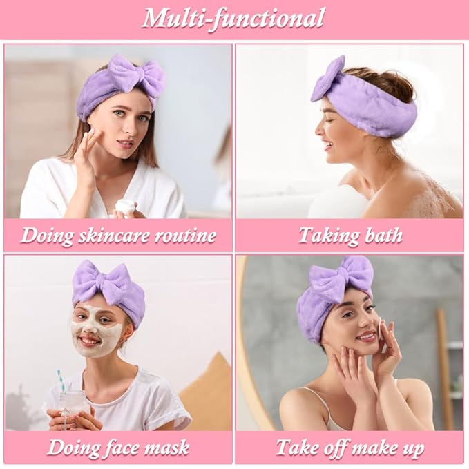 Shintop Spa Headband, Soft Makeup Headband with Cute Bow Elastic Face Wash Hairband for Skincare Facial Mask ShowersÃ¯Â¼ÂPurpleÃ¯Â¼Â
