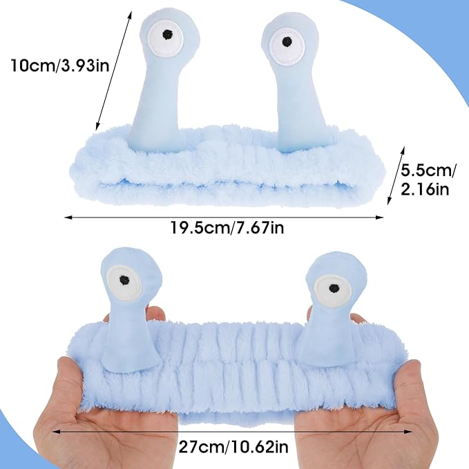 Face Wash Headband, Palm and Snail Spa Hair Bands Makeup Headbands Women Cartoon Cute Coral Fleece Elastic Headband Creative Hair Accessories for Washing Face Shower Sports (Blue)