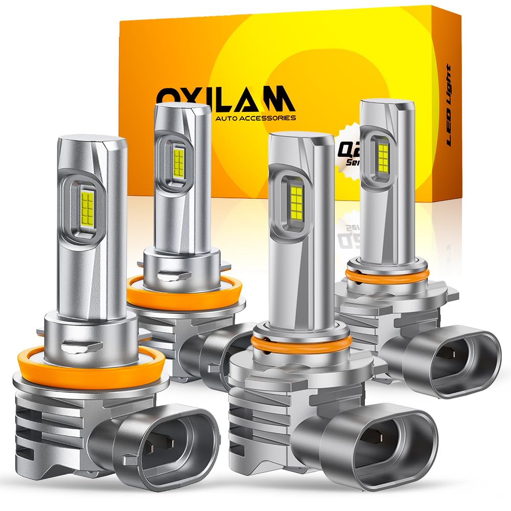OXILAM H11/H9/H8 and 9005/HB3 Light Bulbs Combo, 58,000LM Wider Driving Vision, 1:1 Design 9005 H11 LED lights, True Plug & Play, Pack of 4