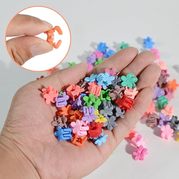 Mini Flower Hair Clip Flower Clips,Colorful Mini Hair Claw,for Women, Girls,Baby, Toddler Bangs Strong Grip Small Tiny Rainbow Hair Clips (100, Matte Colors)