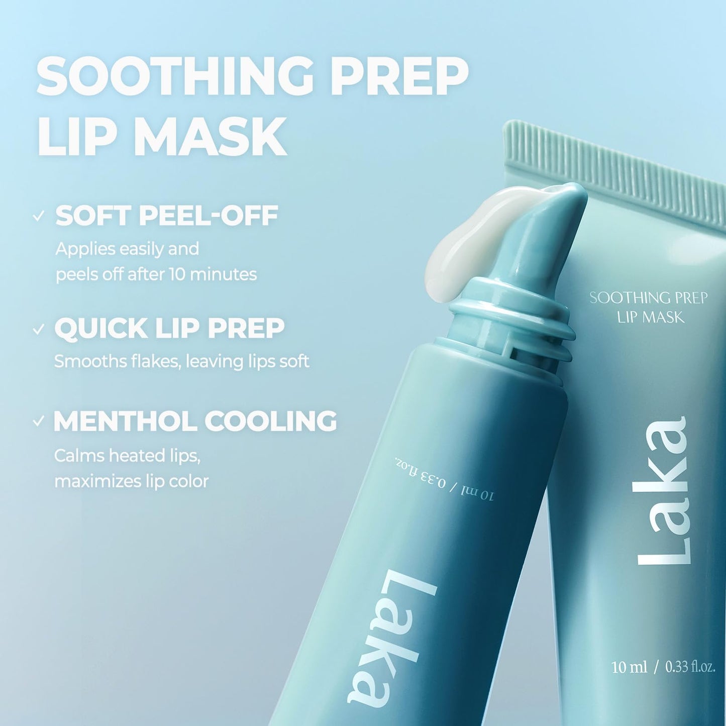 Laka Soothing Prep Lip Mask, Cooling Peel Off Korean Lip Mask, Gentle Exfoliator for Lips, Hygienic & Easy Application, Daily Lip Care, K-Beauty, 0.33 fl.oz