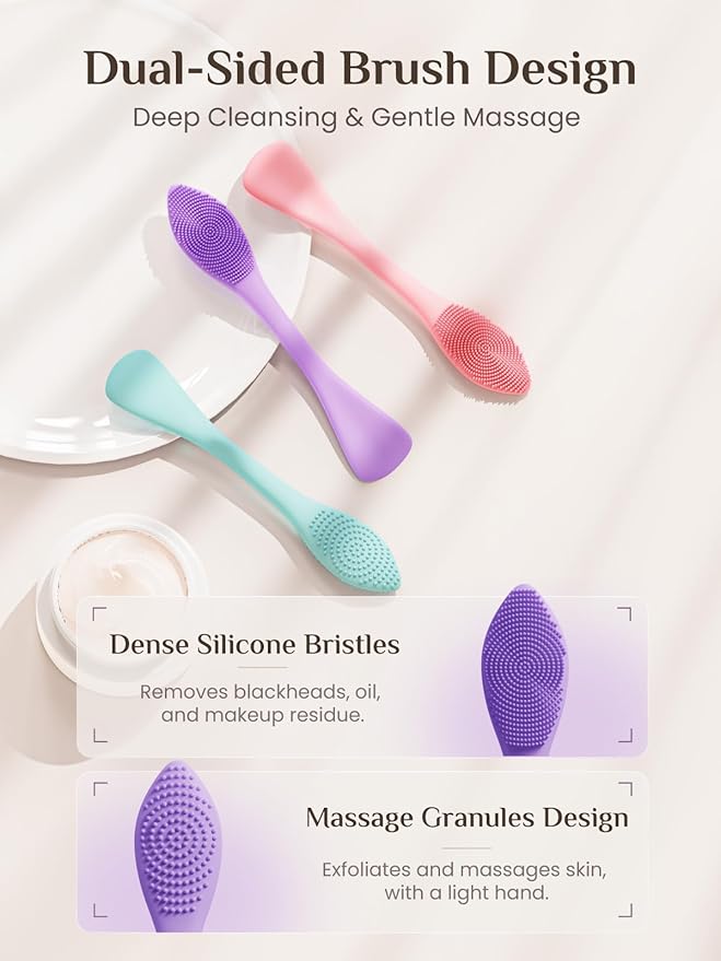 Rena Chris 3 pcs Silicone Face Scrubber, 3 in 1 Face Mask Applicator & Facial Cleansing Brush, Pore Brush for Exfoliating, Blackhead, Skincare Applicator Tools