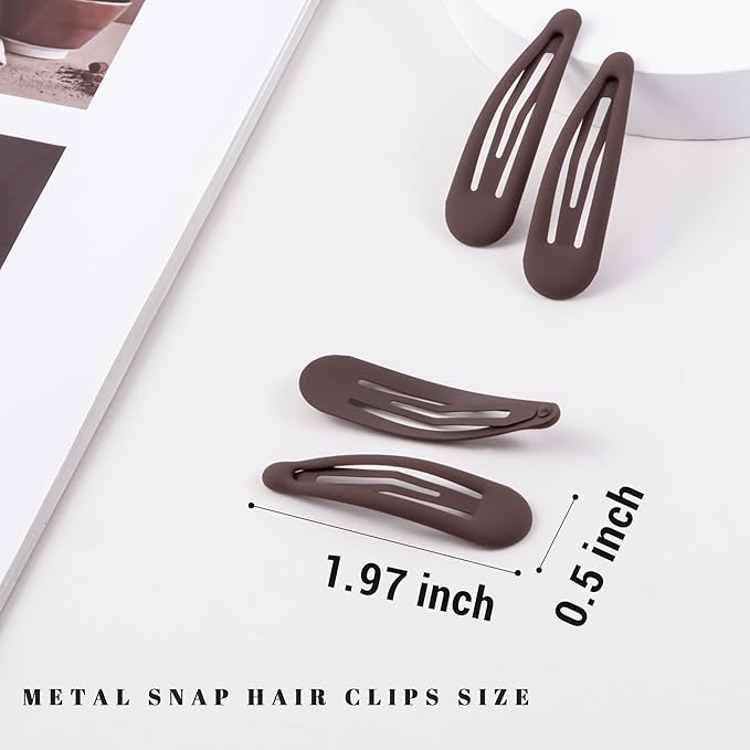 Small Hair Barrettes For Women No Slip Metal Snap Clips For Thin And Fine Hair,Matte Dark Brown,20 PCS,1.97 x 0.5 Inch.