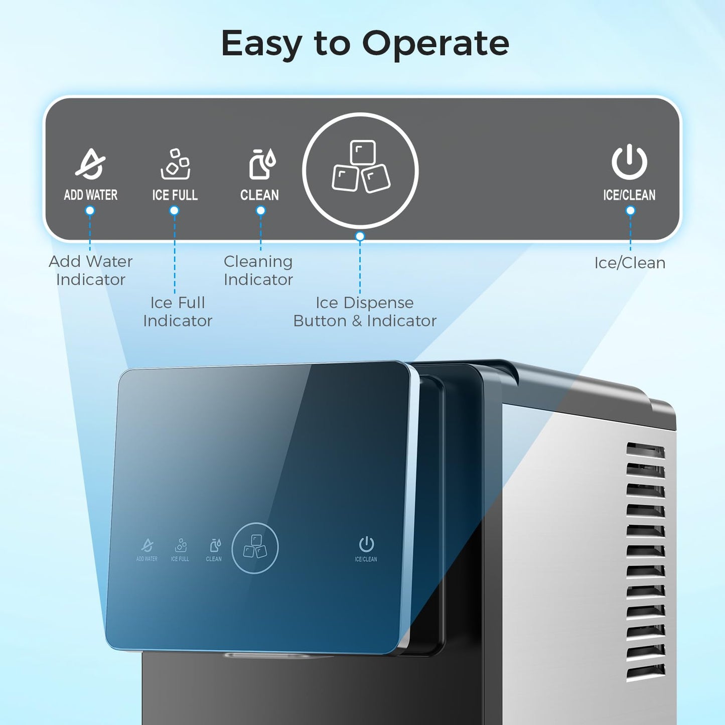 33 lbs/Day Countertop Nugget Ice Maker with Self-Cleaning,Portable Countertop Ice Machine, Auto Lighting, Measured Dispensing，and Ice Full Minder for Home, Kitchen, Office, Black