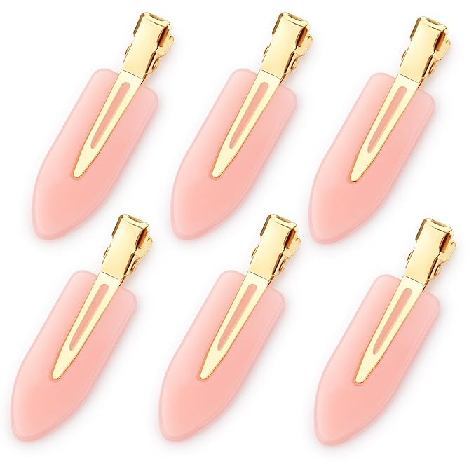 D 6 Pcs No bend Hair Clips No Crease Hair Clip Makeup Clips for Women and Girls Flat Hair Clips for Hairstyling Salon Golden Handle(Pink)
