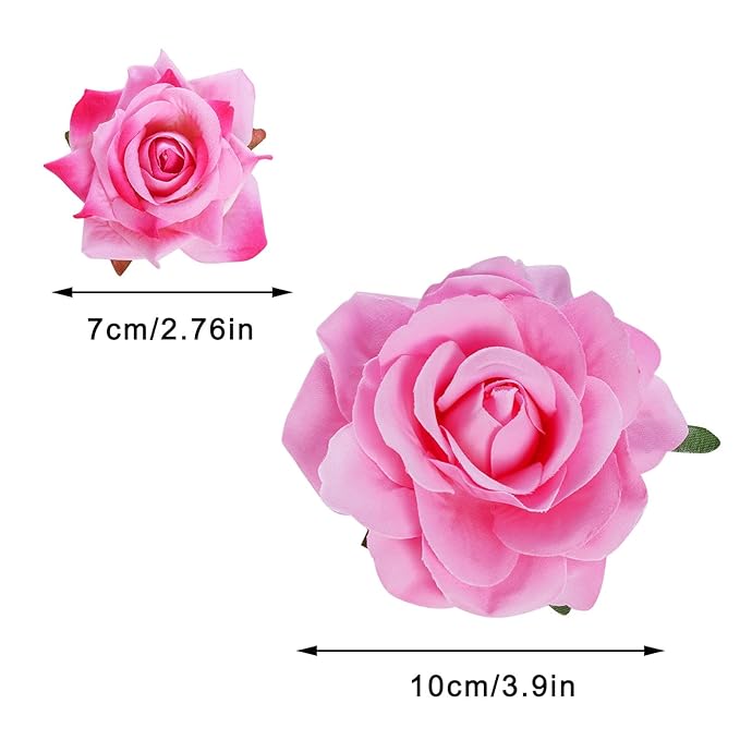 Rose Hair Clip Flower Hairpin Brooch Floral Clips, 4 Pcs Fabric Rose Flowers Hair Clips Mexican Hair Flowers Pin up Headpieces for Woman Girl Wedding Party Mother's Day (2 Sizes) (Pink)