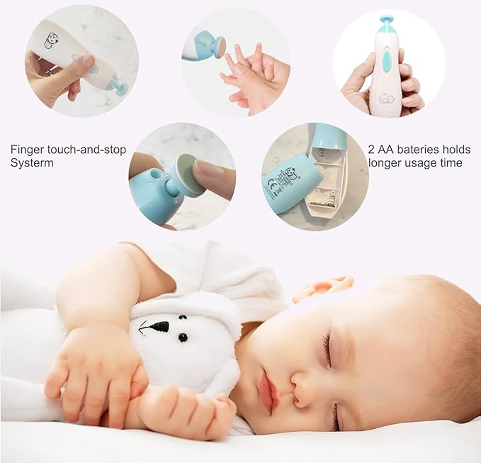 Royal Angels Upgraded 21 in 1 Baby Nail Trimmer with Labeled Case, 13 Extra Replacement Pads, Safe Electric Baby Nail File Kit for Newborns & Toddlers, Whisper Quiet Nail Clipper with LED Light (Blue)