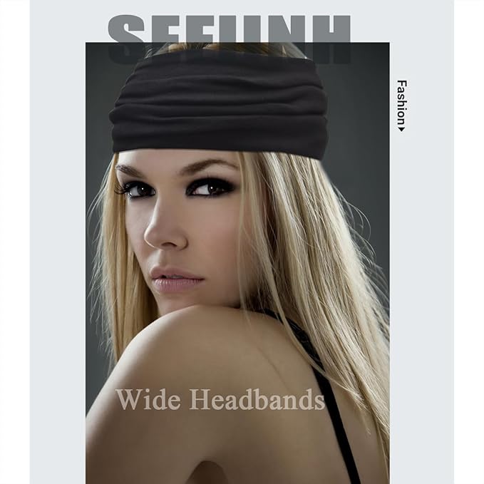 Sefiinh Wide Headbands For Women Stretch Headband Boho Head Bands Women's Hair Band Turban Workout Hairband Accessories 6 Pack
