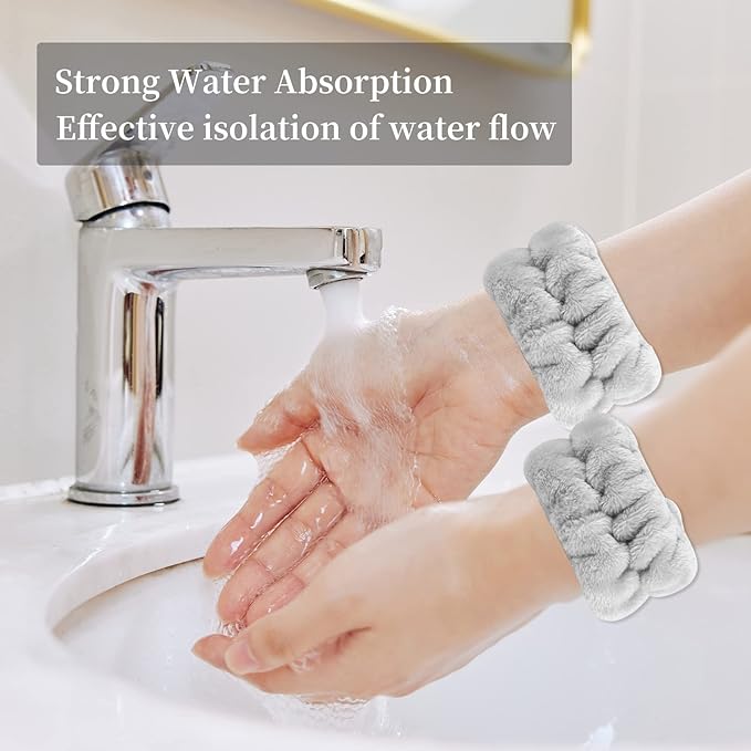 12 PCS Face Wash Headband Wristband Set for Women, Microfiber Spa Hair Wraps for Girls, Makeup Skincare Headbands Wrist Bands for Washing Face（Black, Gray, Light coffee, Beige）