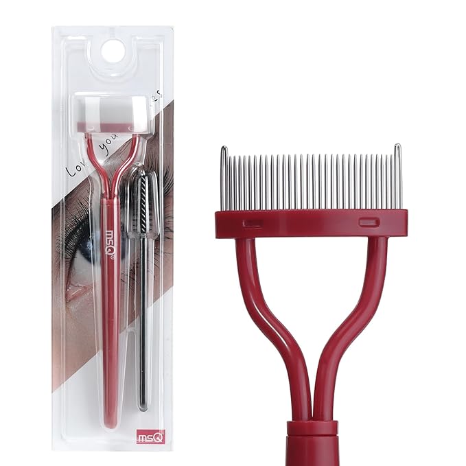 Eyelash Comb MSQ Eyelash Separator Mascara Applicator Eyelash Definer With Comb Cover Arc Designed Cosmetic Brushes Tool Red (Includes a Mascara Wand)
