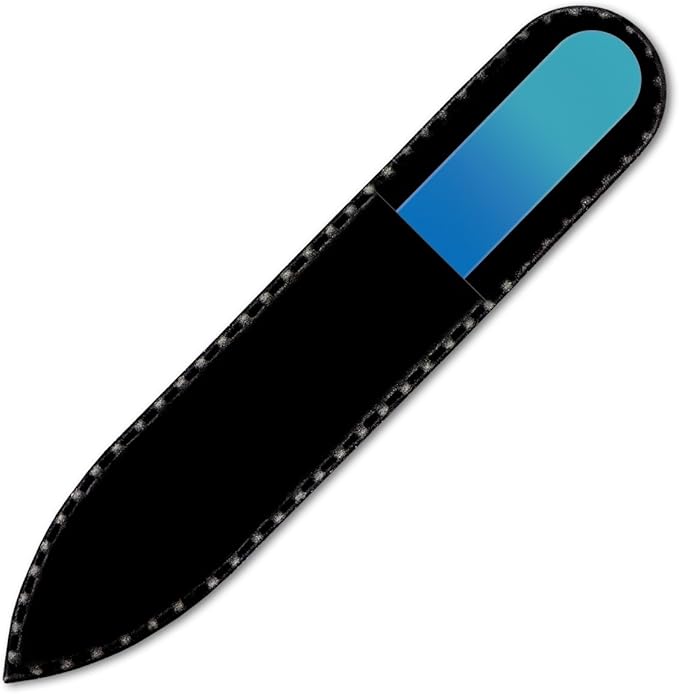 Mont Bleu Rainbow Crystal Nail File in Black Pouch - Small/Purse Size - Czech Tempered Glass - Handmade in Bohemia (Czech Republic)