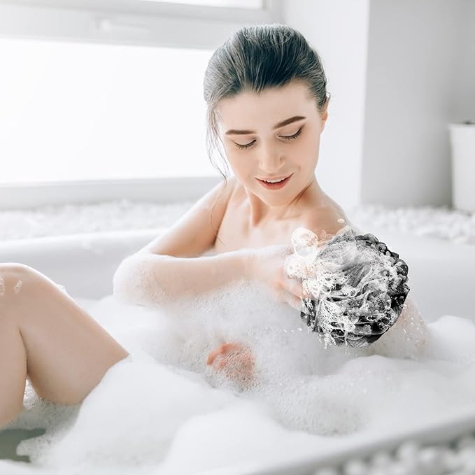 Fu Store Loofah Sponge Shower Loofahs 50g Bath Sponges Mesh Balls Body Scrubber Exfoliator Wash Back Scrubber Bathroom Men Women 4 Pack Scrubbers Cleaning Bathing Accessories