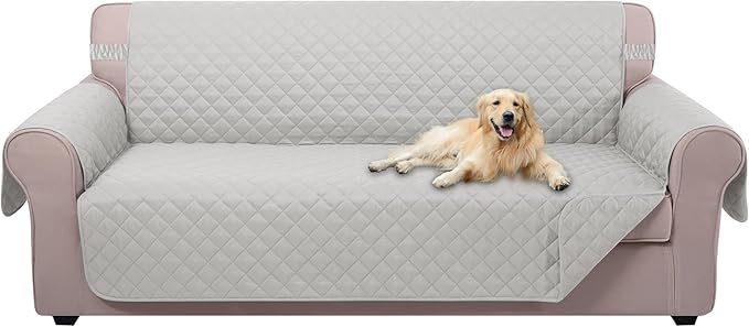U-NICE HOME Large Sofa Cover Reversible Couch Cover for Dogs Pets with Elastic Straps Water Resistant Furniture Protector for 4 Cushion Couch (Oversized Sofa, Light Grey)
