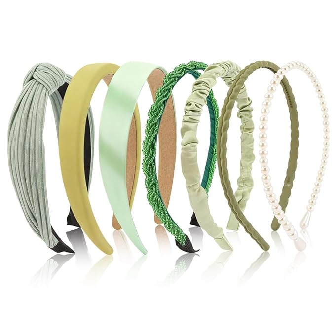 AHONEY 7 Pack Green Headbands for Women Headbands Trendy Non Slip Hairbands Cute Hair Accessories Multi-style Headband Pack