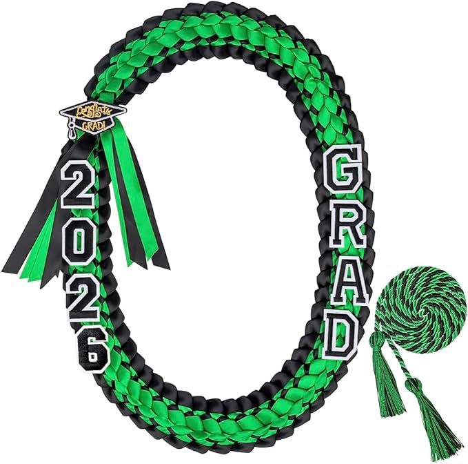 ALKB 2026 Graduation Lei Set - Two-Tone Braided Ribbon with Honor Cord, Unisex Graduation Gift for Graduates, Polyester