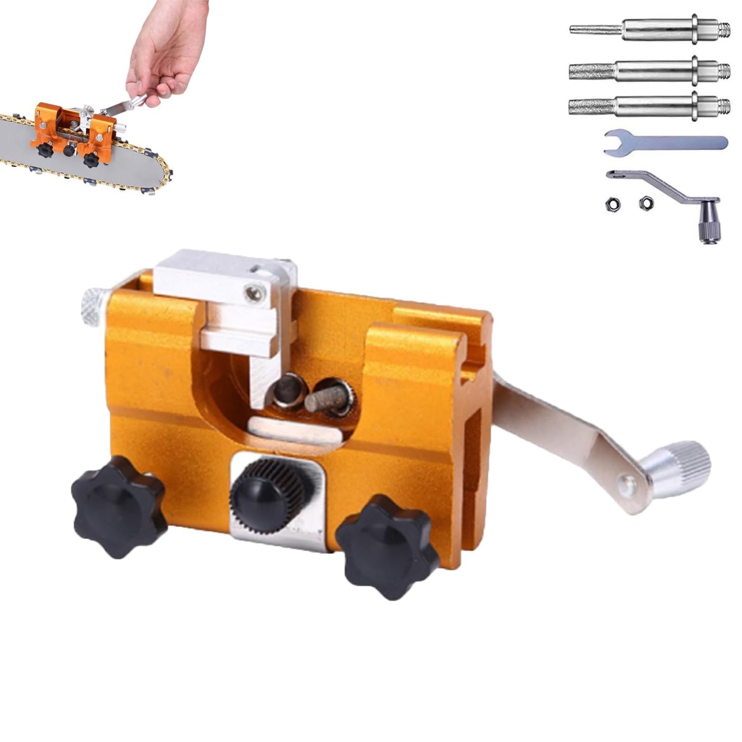 Chain Sharpener, Chainsaw Sharpener, Portable Hand Crank Chainsaw Chain Sharpener Set, Portable Household Hardware Tool, for Chain Sharpening (Yellow,L)