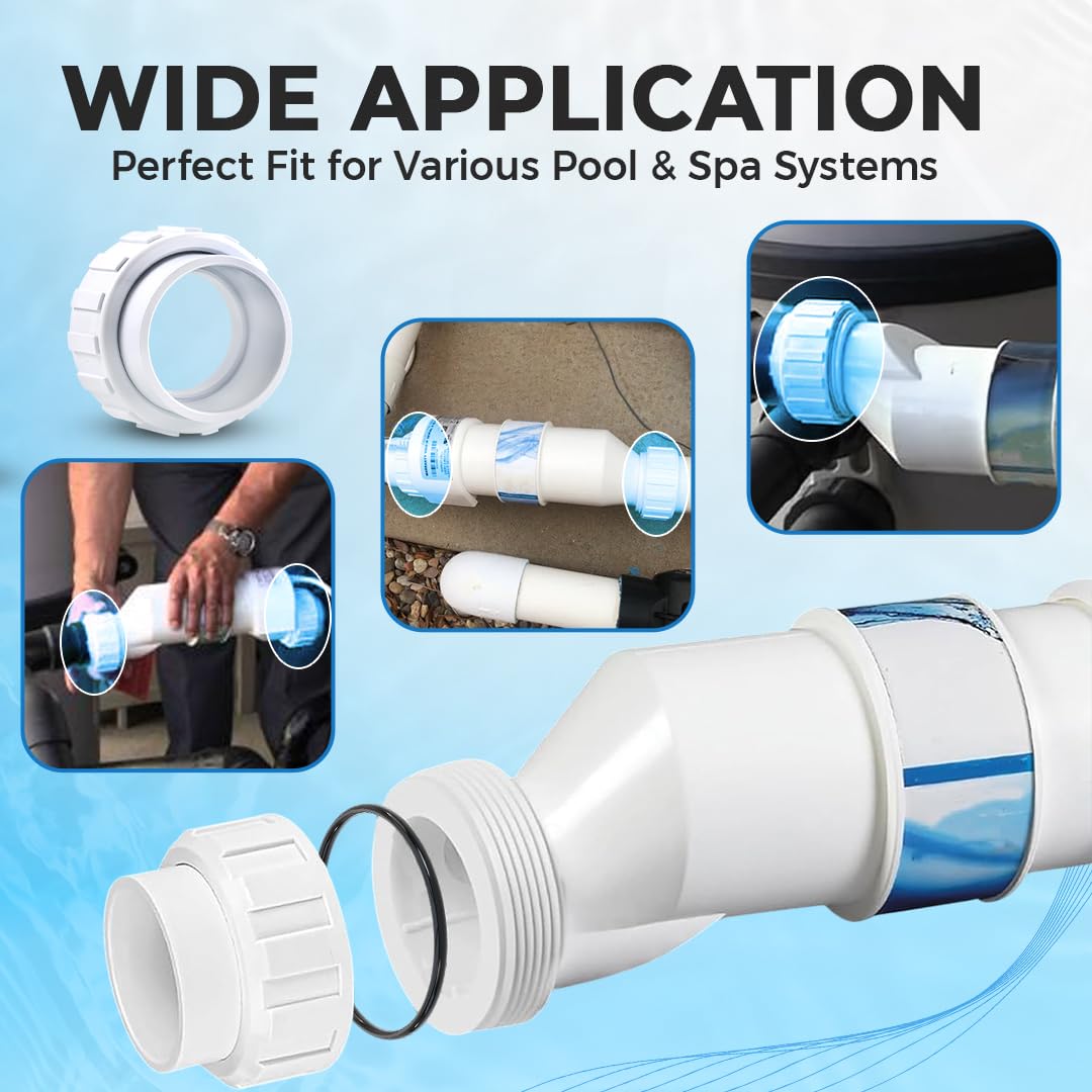 Salt Cell 2" Union Replacement Kit for Only Hayward & Goldline Chlorine Generators - Durable PVC GLX-Cell-Union Connector for Pool Pump Spa Connections - Includes Unions, Nuts and O-Rings - 2 Pack