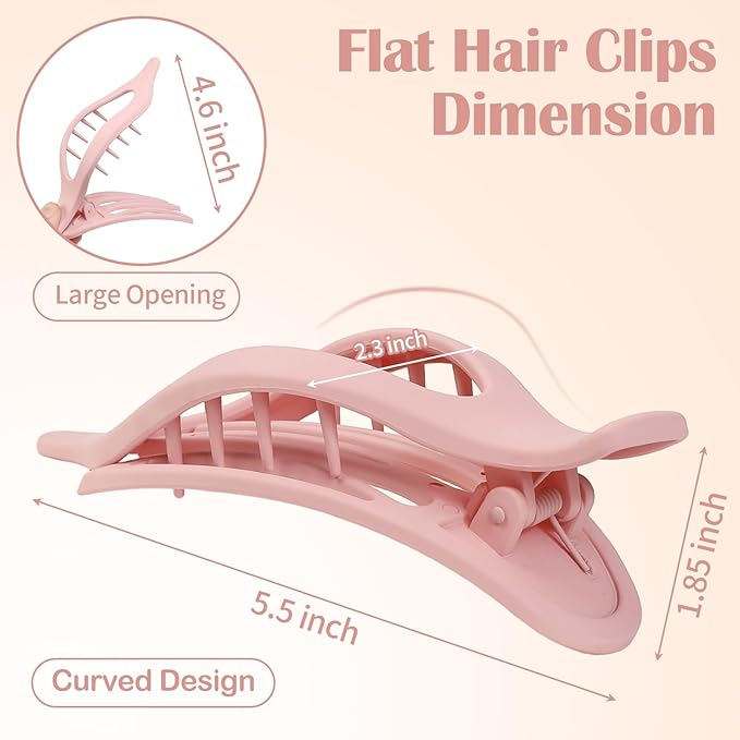 5.5 Inches Extra Large Flat Hair Clips for Women, 4 Pack XL Big Claw Clips for Thick Hair, Oversized Matte Strong Hold Non-slip Flat Claws, Pink