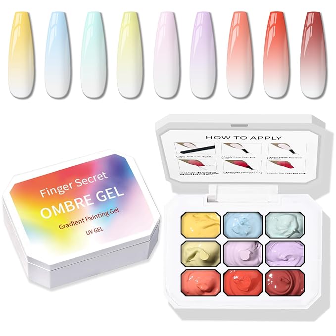 Sponge Pat Paint Nail Gel, 9 Colors Ombre Nails Gradient Gel Nail Blush Blooming Aura Nails Drawing Stripper Floral Painting Nail Art, No Wipe, UV/LED Curing (9 Colors A)