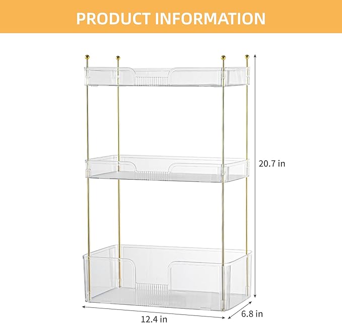 Akinbas 3 Tier Bathroom Organizer Countertop Makeup Perfume Tray Skincare Organizer for Bathroom Dresser Vanity (White)
