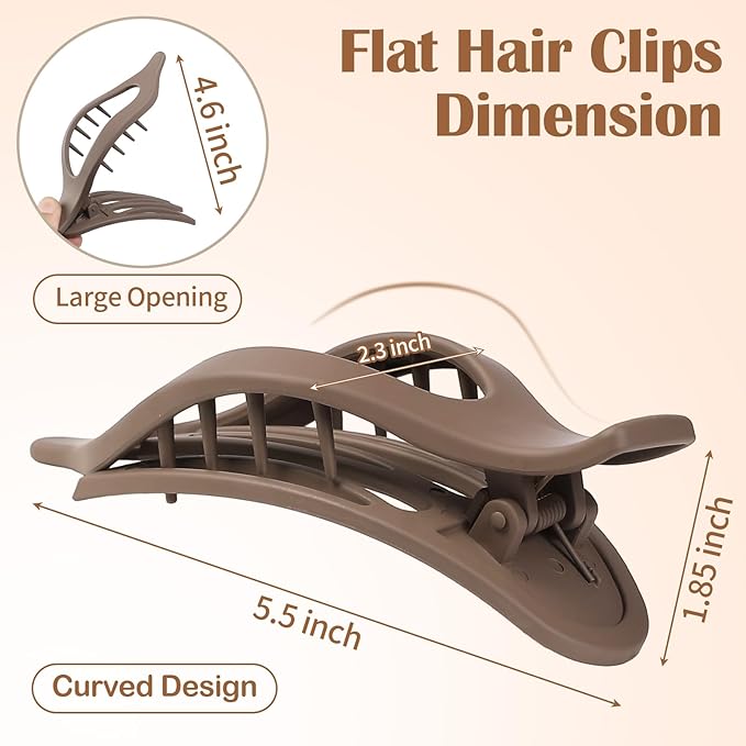 5.5 Inches Extra Large Flat Hair Clips for Women, 4 Pack XL Big Claw Clips for Thick Hair, Oversized Matte Strong Hold Non-slip Flat Claws, Brown