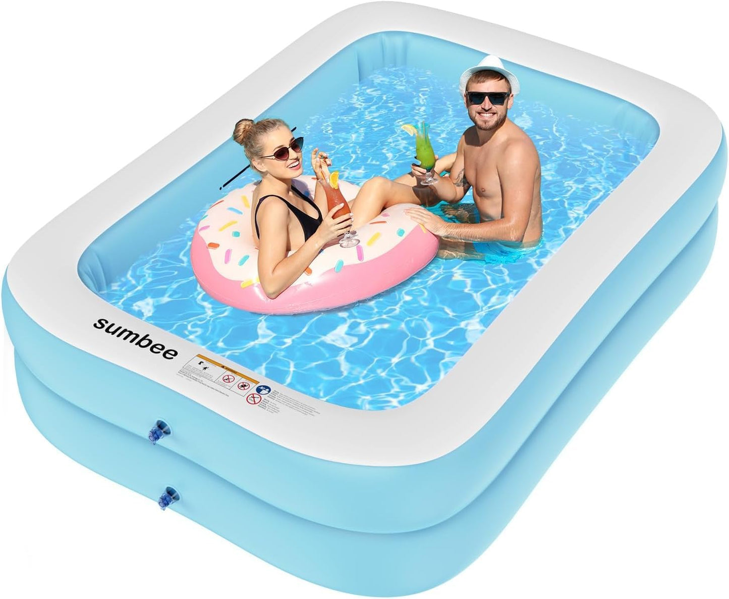 Sumbee Inflatable Pool for Kids and Adults, 79” x 59" x 20" Thickened Blow Up Swimming Family Pool for Toddlers Outdoor Patio Backyard Garden Deck Summer Party, Full Size Rectangular Blue