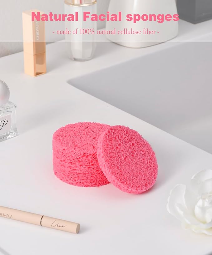 METUUTER 50 PCS Compressed Facial Sponges for Estheticians- 100% Natural Cellulose Face Sponge Professional Cosmetic Spa Sponges for Face Cleansing, Massage, Pore Exfoliating, Mask, Makeup Removal