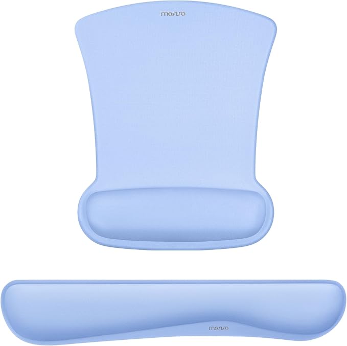 MOSISO Wrist Rest Support for Mouse Pad & Keyboard Set, Ergonomic Mousepad Non-Slip Base Home/Office Pain Relief & Easy Typing Cushion with Neoprene Cloth & Raised Memory Foam, Air Blue