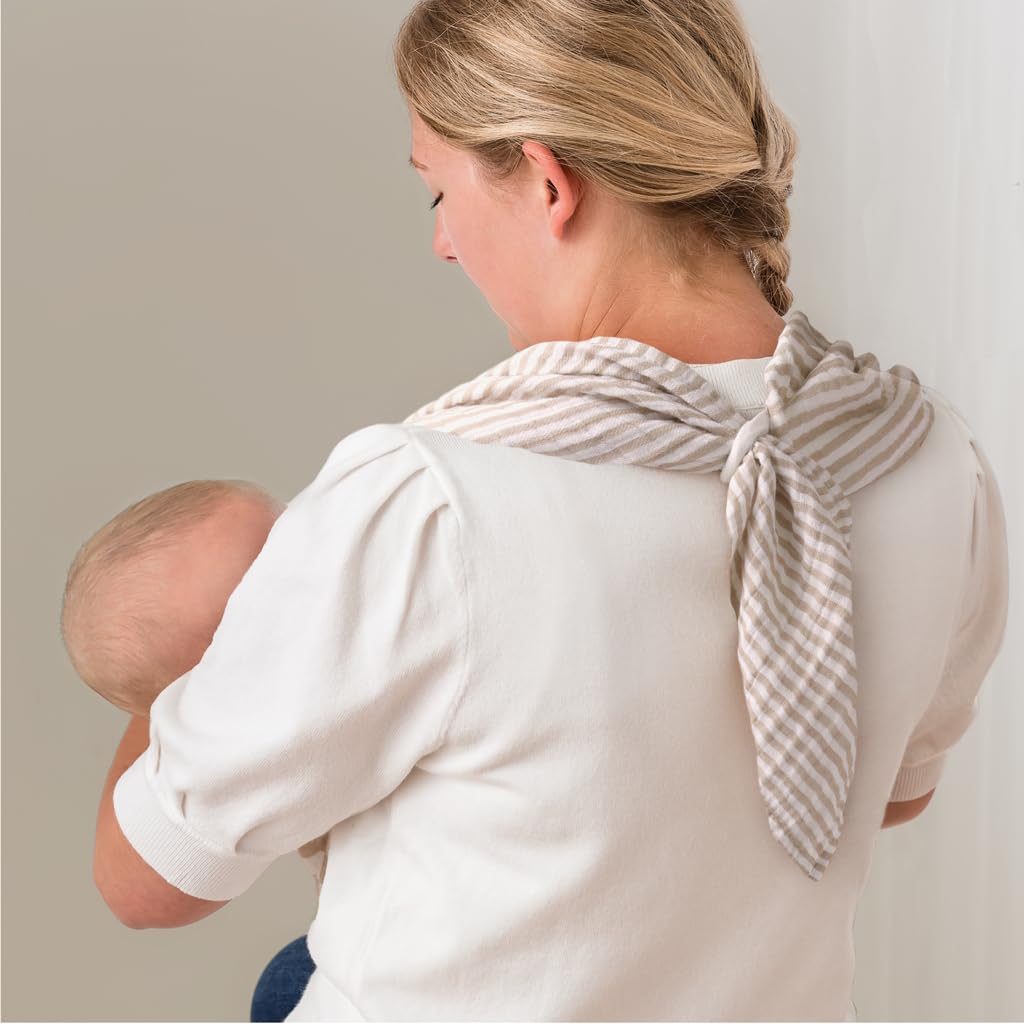 Itzy Ritzy Breastfeeding Boss Multi-Use Cover – A Nursing Cover, Swaddle, Car Seat Wrap, Tummy Time Mat & Burp Cloth All in One – Made of Soft Muslin Fabric & Measures 47” x 47” (Taupe Stripe)