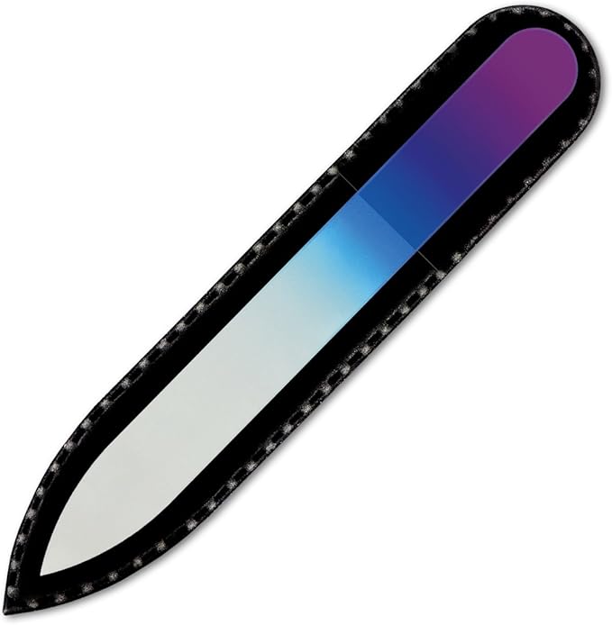 Mont Bleu Rainbow Crystal Nail File in Black Pouch - Small/Purse Size - Czech Tempered Glass - Handmade in Bohemia (Czech Republic)