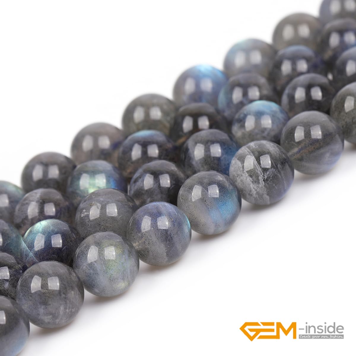 GEM-Inside Rainbow Flash Gray Labradorite Gemstone AAA Grade Natural 10mm Blue Crystal Energy Stone Power Beads for Jewelry Making 15"