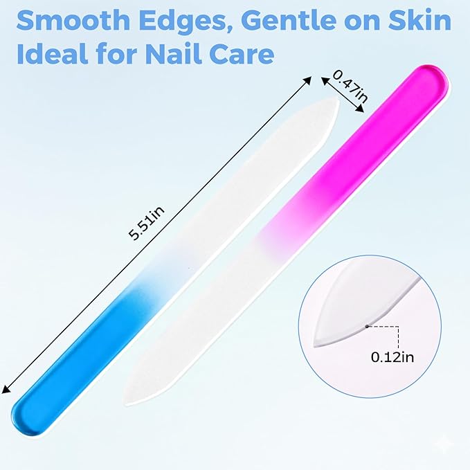 SIUSIO 40 Pack Professional Czech Crystal Glass Nail Files for Natural Nails Double Sided Etched Surface Files Gradient Rainbow Color for Acrylic Nail Emery Boards & Buffer (Pink&Blue)