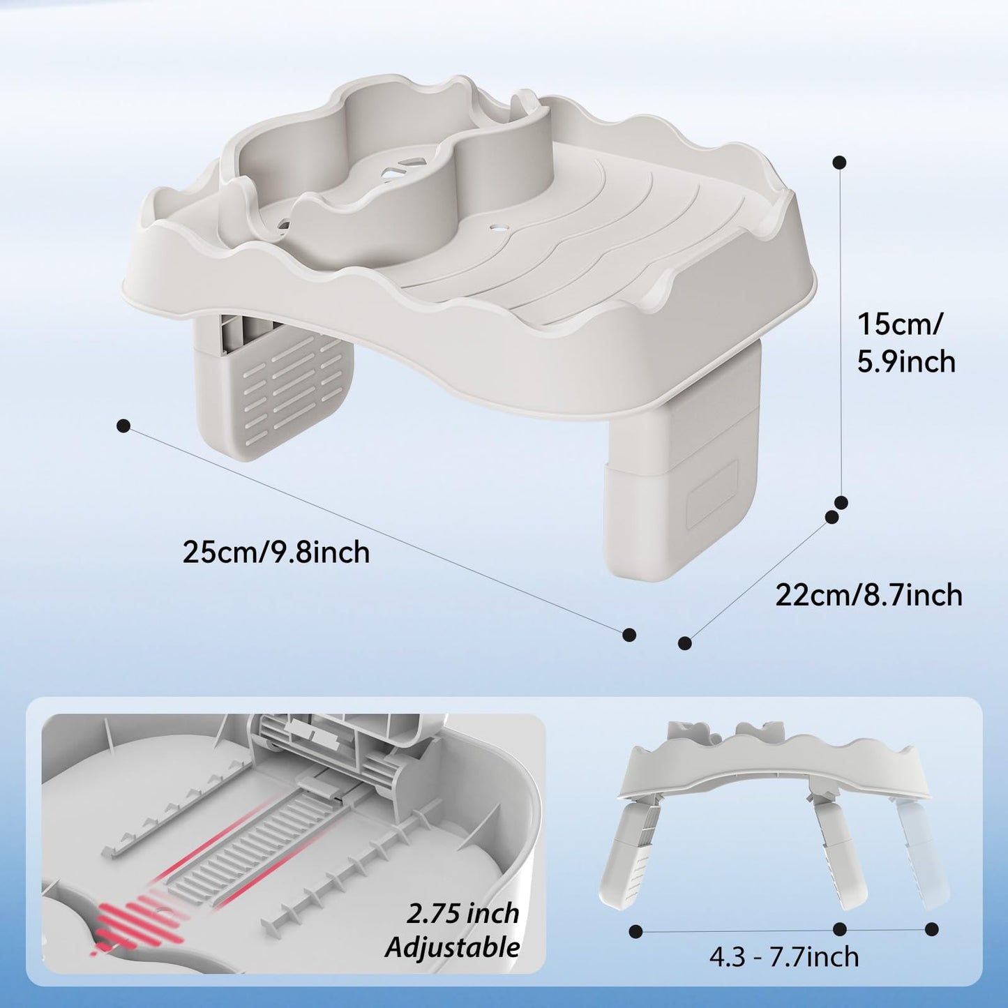Anivia Hot Tub Table Tray, Adjustable Width 4.3" to 7.7" Hot Tub Accessories for Intex PureSpa, Nonslip Caddy Holds 2 Drinks, Keep Snacks-Drinks Handy and Dry, Fits Outdoor Inflatable Spa/Pool(Beige)