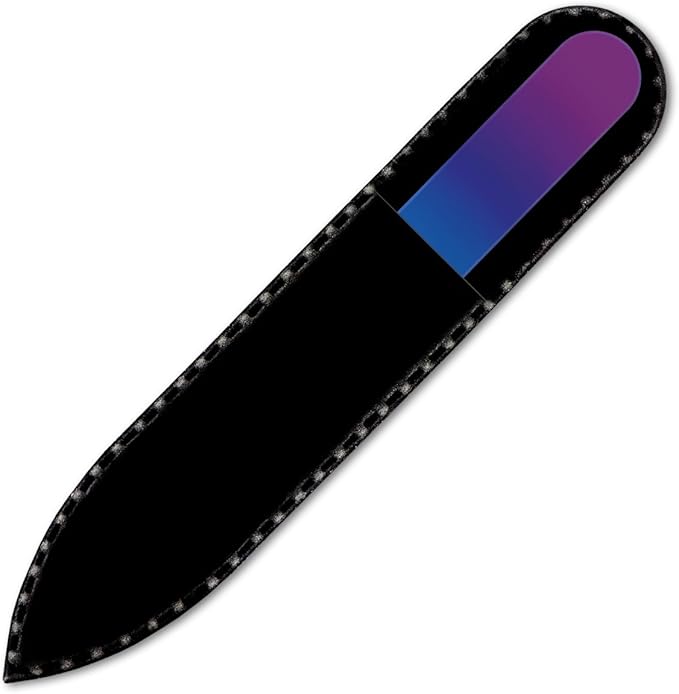 Mont Bleu Rainbow Crystal Nail File in Black Pouch - Small/Purse Size - Czech Tempered Glass - Handmade in Bohemia (Czech Republic)