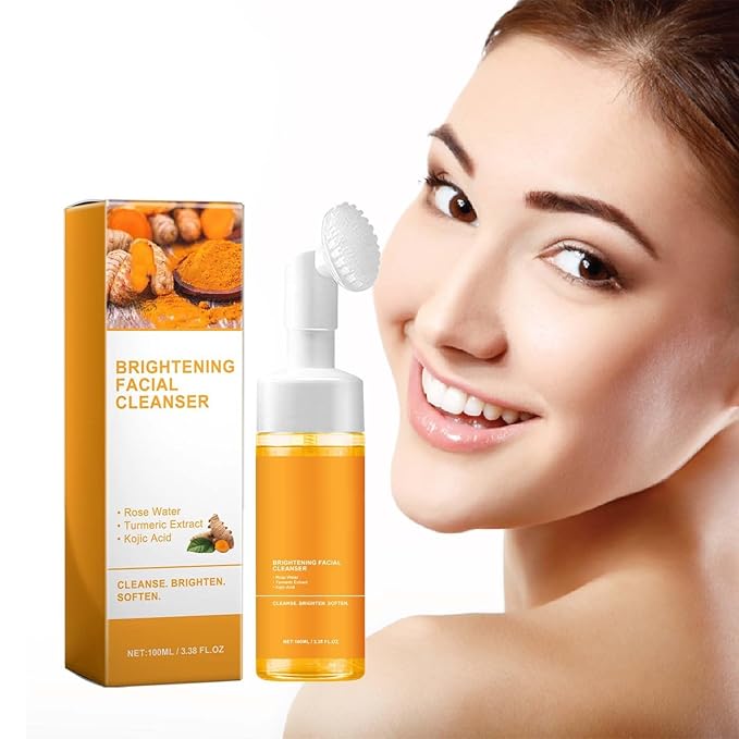 Glow Wash Turmeric Face Wash With Brush,Deep Cleansing Exfoliating Foaming Facial Cleanser.