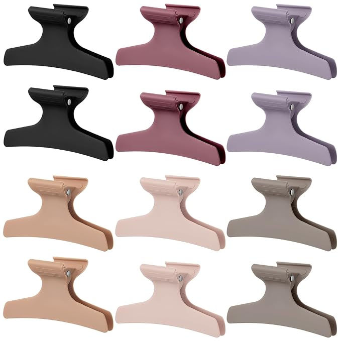 Batiyeer 12 Pcs Butterfly Hair Clips for Styling Sectioning Hair Clips for Women Butterfly Clamps Non Slip Claw Salon Section for Cutting Styling Coloring Thick Thin (Earthy Neutrals)