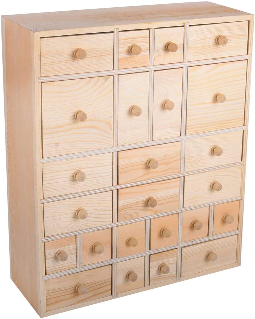 Vencer Wooden Countdown to Christmas Advent Calendar Storage Organizer with 24 Drawers,Jewelry Box,Desktop Organizer,DIY Unfinished Wood,Measures 14in x 12in x 4.3in,VYO-021