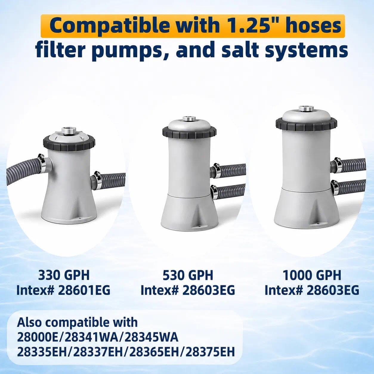 Btanadi Replacement Pool Hoses for Above Ground Pools 1 1/4, 59"" Long Filter Pump Hose, 4 Pack Pool Pump Hose with 8 Metal Clamps (Grey), Gray