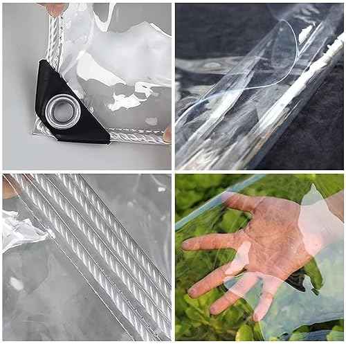 Clear Tarps Heavy Duty PVC, Transparent Tarp Durable Waterproof Dustproof Windproof, Tarpaulin with Grommets & Ropes for Greenhouse, Patio, Garden, Pavilion, Chicken, Porch, Outdoor (6 * 10foot)