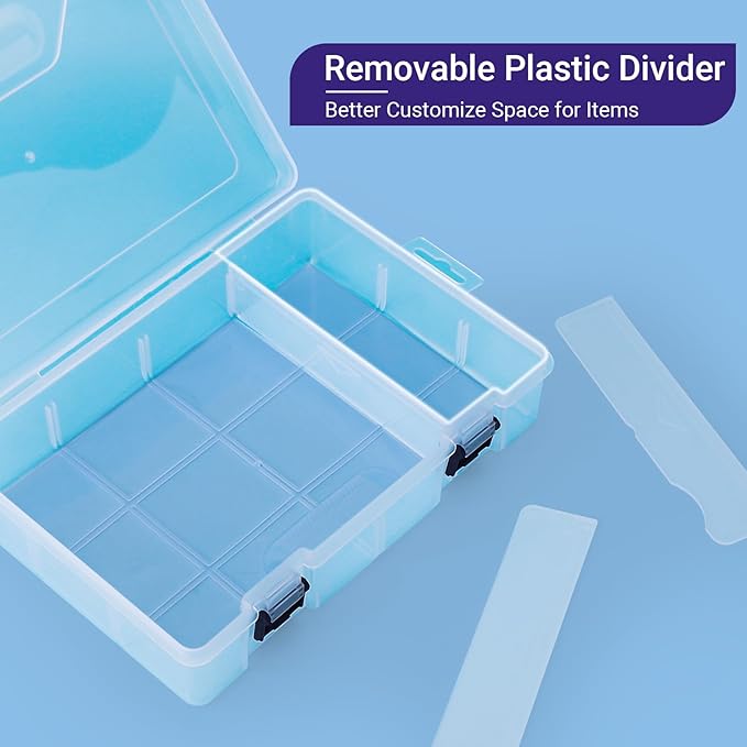 Large Bead Organizer Box, 8 Compartment Craft Storage Container with Removable Divider, Plastic Empty Case for Jewelry Rhinestone Charms Crystal Press On Fake Nail, Hair Stuff Small Accessory