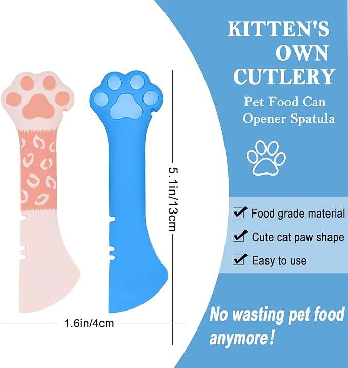 SIANE Cat Food Can Spoons & Can Lids | 4 Pcs | Colorful Multi-Function Opener | Universal Soft Silicone Pet Food Covers | Wet Food Spatula for Kittens and Dogs(Pink+Blue)