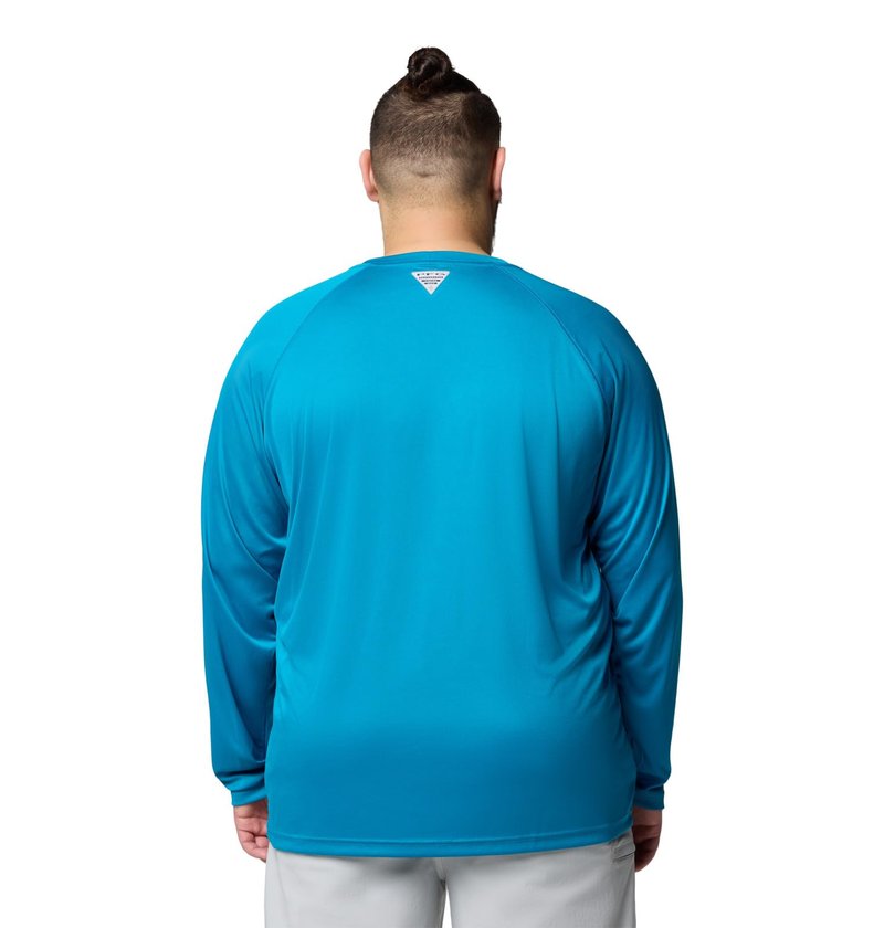 Columbia Men's PFG Terminal Tackle Long Sleeve Fishing Shirt, Blue Echo/White Logo, XX-Large