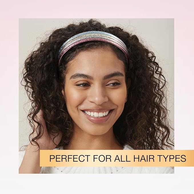 CONAIR Scunci Effortless Beauty Skinny headband -plastic Headbands for Women and Men - hair accessories for women - trendy girl gifts - Assorted Glitter - 4 Count