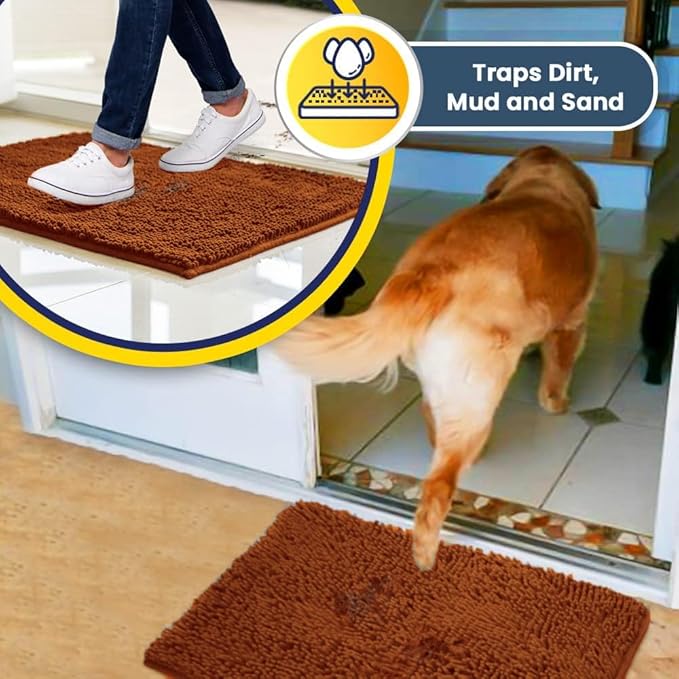 Muddy Mat® | Super Absorbent Door Mat Indoor, Microfiber Quick Dry Chenille Entryway Rug, Non-Slip Front Door Mat, Indoor Mats for Entryway, Machine Washable Pet Rug, Orange 24" x 120"