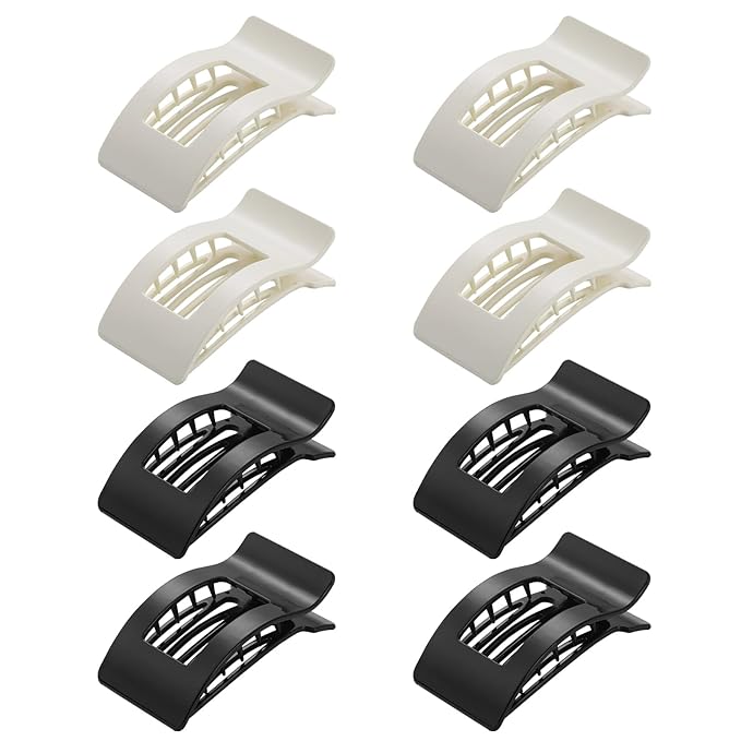 8 Pack French Flat Hair Clips for Women – Large Matte No-Slip Claw Barrettes for Thick & Thin Hair, Strong Hold Styling Accessories (Glossy Black and White)