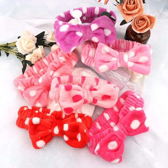 AOPRIE SPA Headbands for Washing Face Makeup Headbands with Bow Laurel Hair Band Women Facial Head Band Wrist Towel Wraps For Shower Face Mask Red Pink White Purple, 6 Pack
